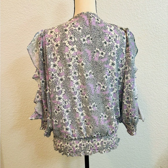 Parker “Lyla” Ruffle Sleeve Lavender Floral Smocked Top - Picture 4 of 8